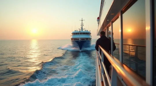 Vue d'une traversée maritime en ferry vers la Sardaigne, bateau en navigation méditerranéenne